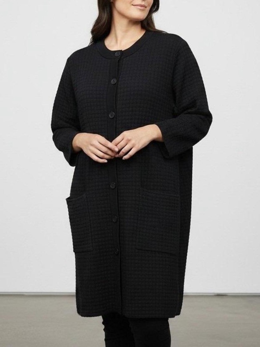 COS Black and Blue Waffle-Knit Button Front Cardigan Jacket/Dress